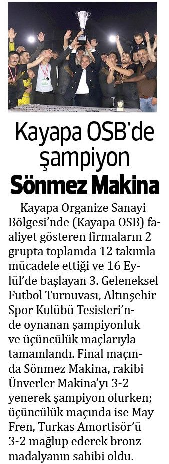 KAYAPA OSB'DE AMPYON SNMEZ MAKNA